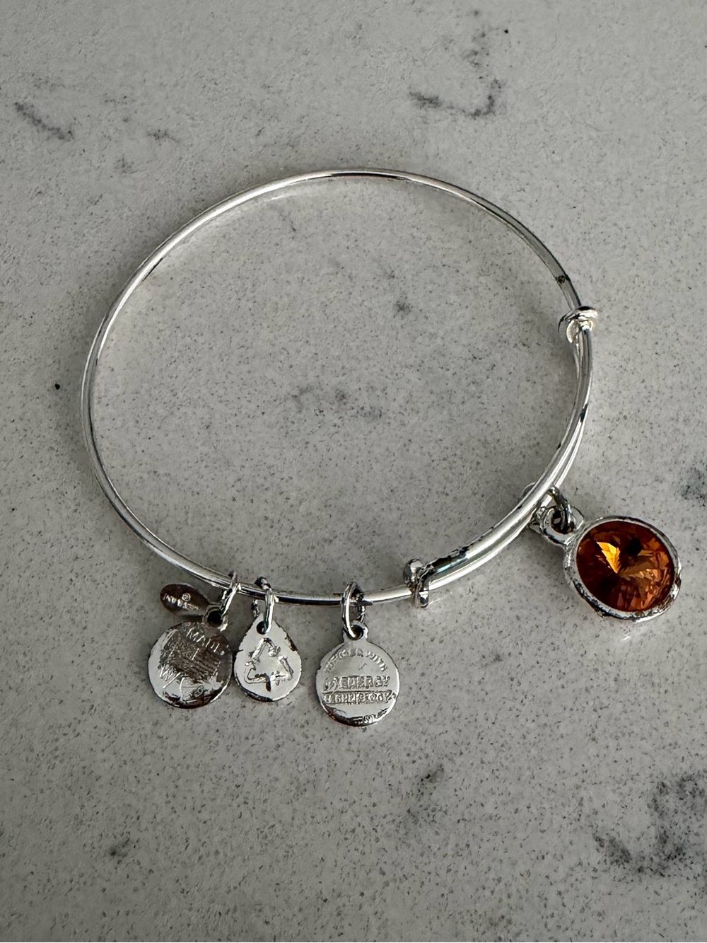 Alex and Ani Silver Expandable Bracelet with Amber Charm